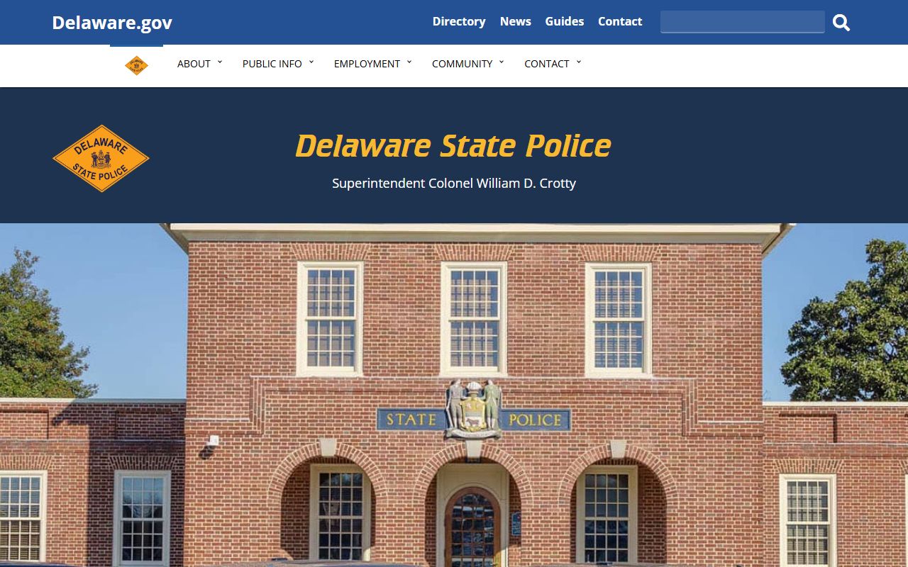 Delaware State Police Troop 1 page for Wilmington bench warrants