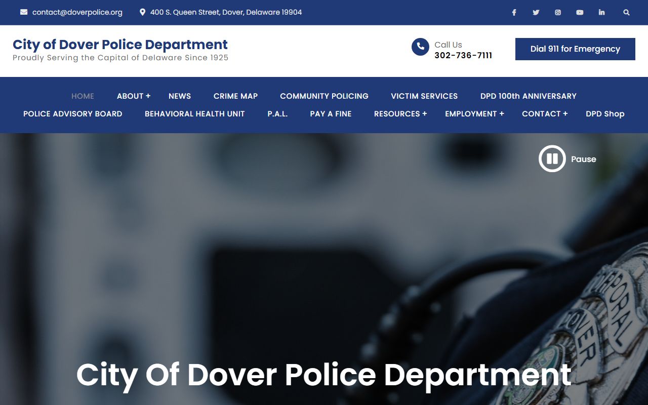 Dover Police Department page for Kent County bench warrants and records