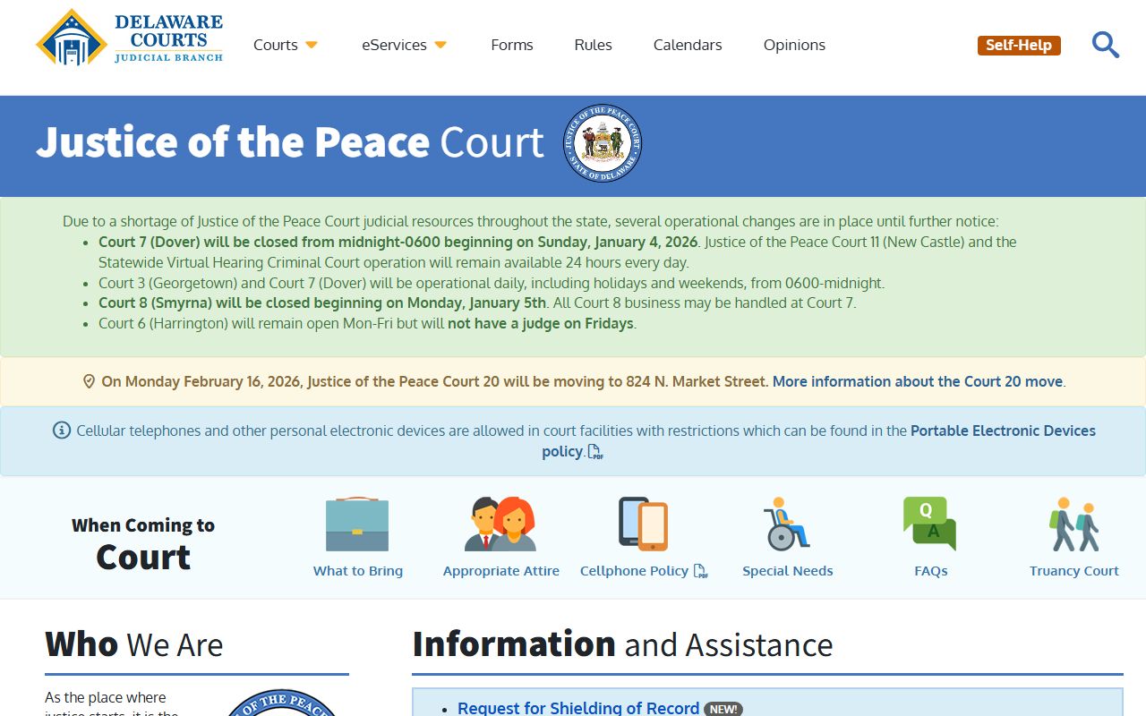 Justice of the Peace Court page for Kent County bench warrants