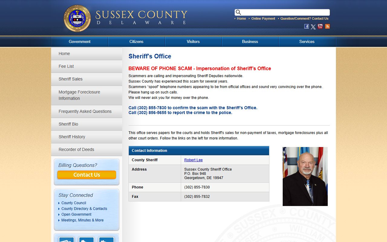 Sussex County Sheriff Office page for Sussex County bench warrants